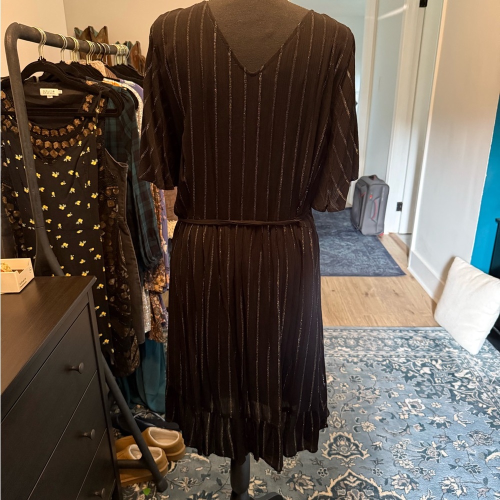 Idyllwind Black Midi Dress with Silver Stripes - Picture 3 of 4